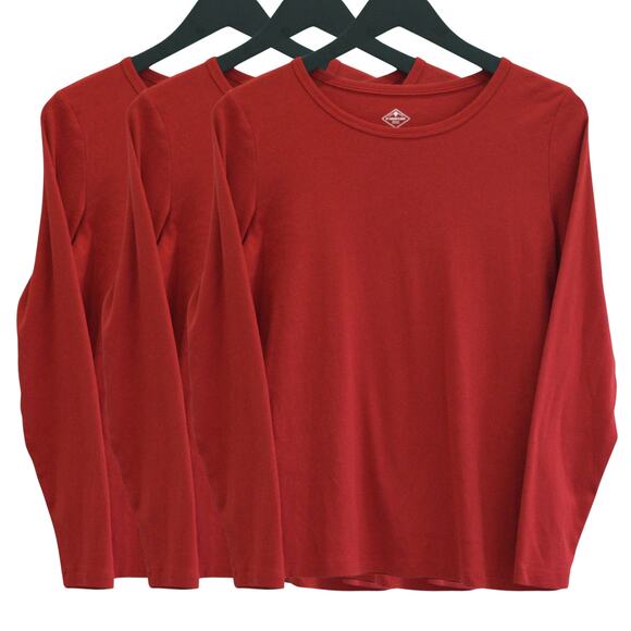 St. John's Bay Long Sleeve Shirts (SET OF 3) - Women's Medium - Red Cotton Tees - Picture 1 of 5